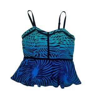 Nicole Miller Blue Abstract Peplum Camisole Velvet Trim Y2K Resort Top Women's 6